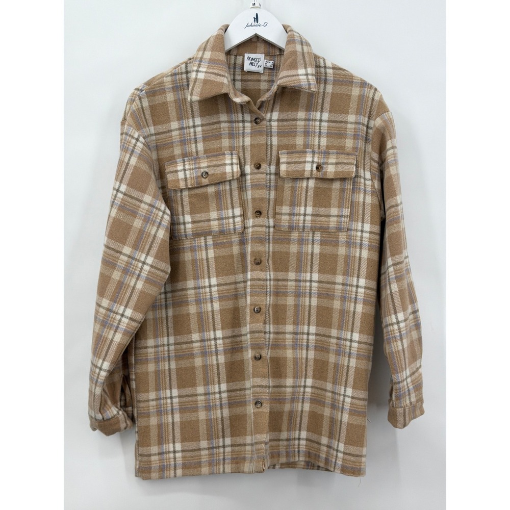 Princess Polly Plaid Shacket Tan Cream Lavender Button Down Shirt Jacket US 4